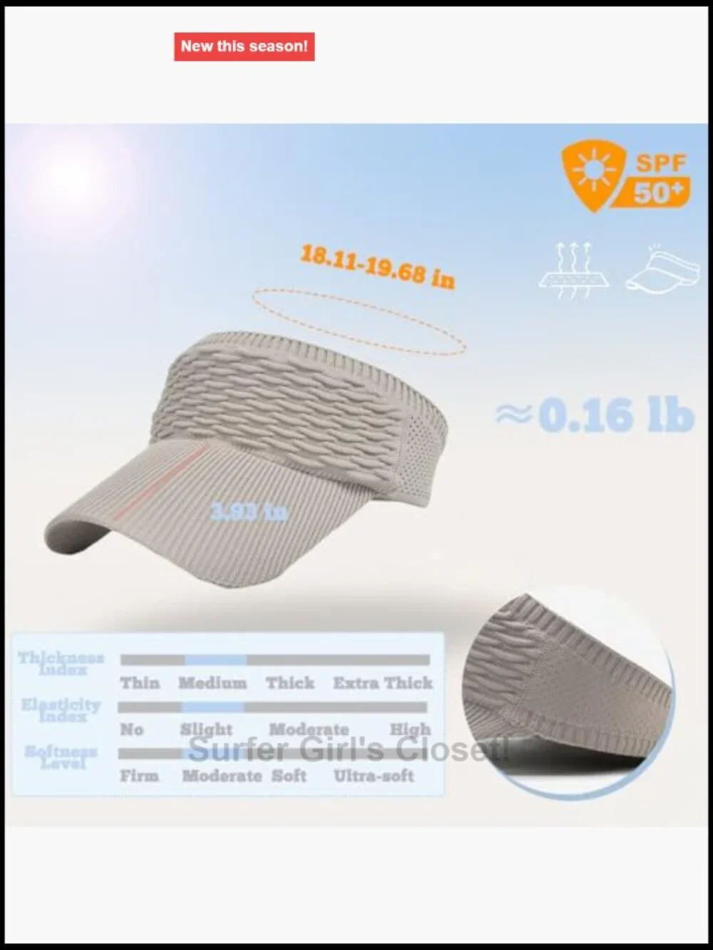 Wide Brim Sun Visor with UV Protection, Knitted Running Hat, Ponytail Friendly